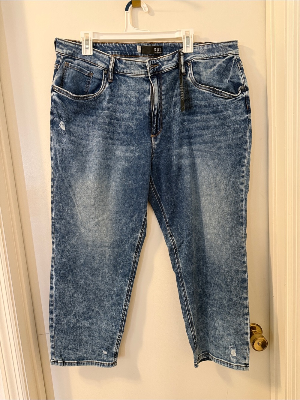 NWT KUT From the Kloth Naomi Girlfriend Ankle Straight Leg Blue Washed Jeans 18W